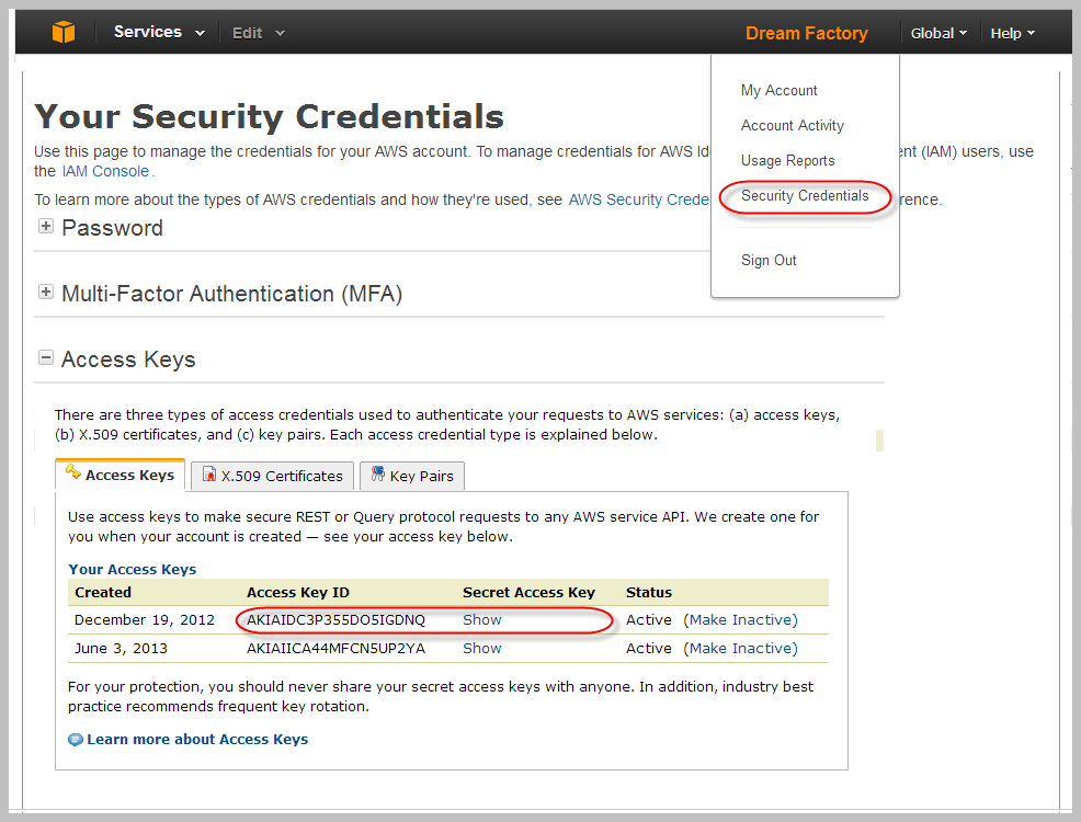 AWS security credentials
